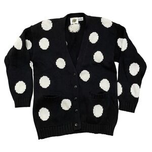 Field Gear Black White Polka Dot Button Up Cardigan Sweater‎ Women's XS